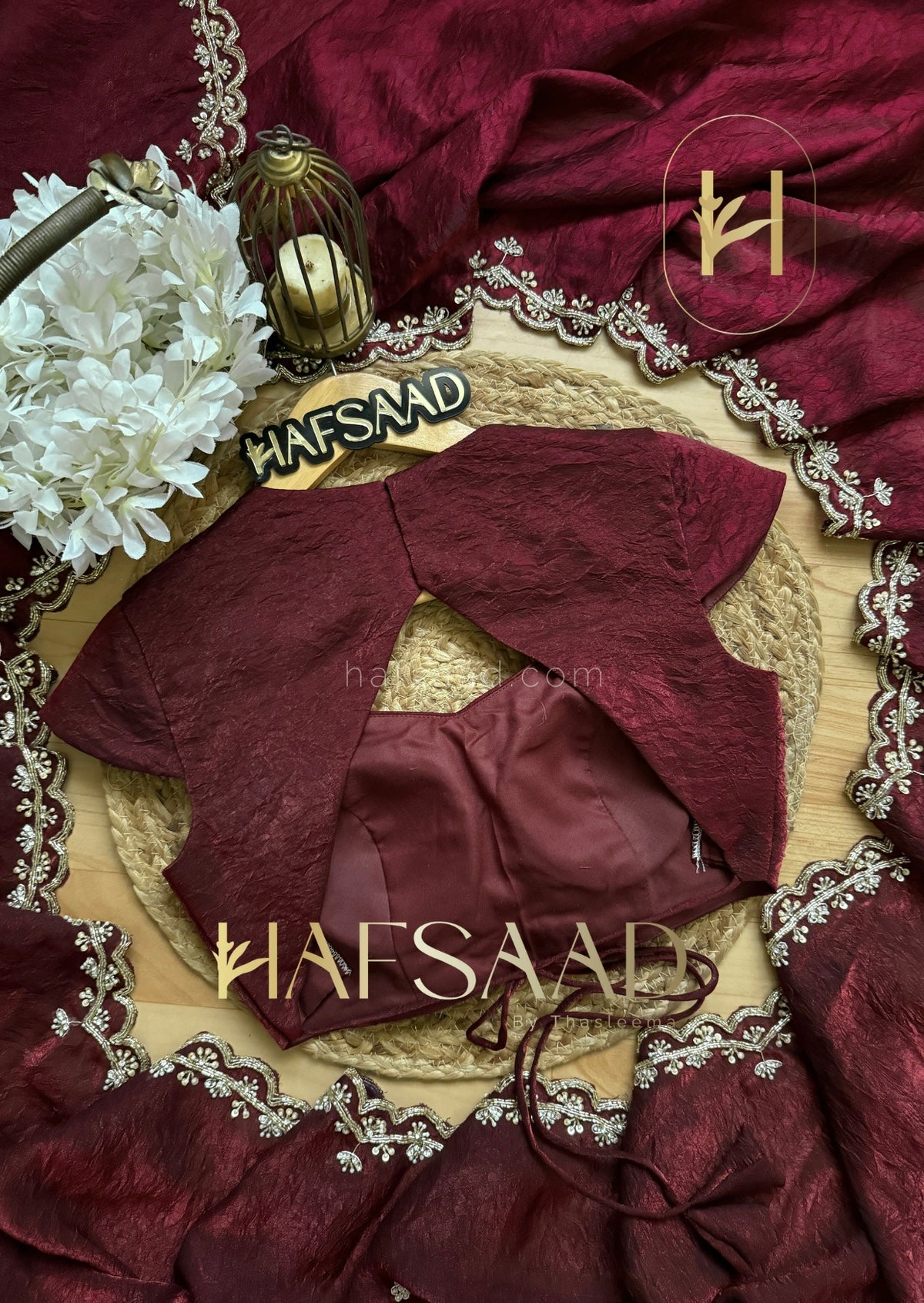 Richness of MAROON RED, the mystery of BLACK Crushed Fendi Silk Saree Featuring a constellation of pearl and sequin work