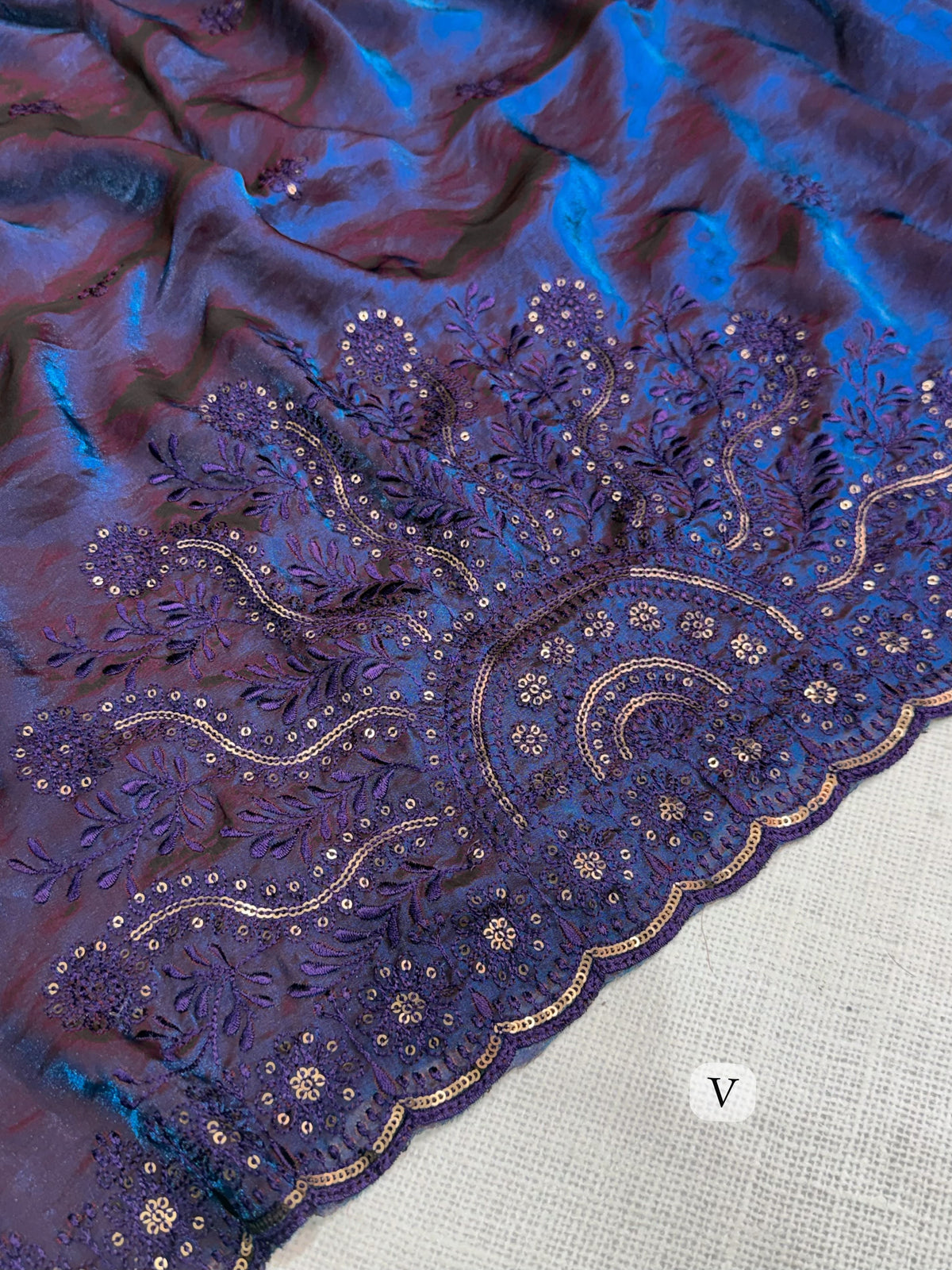 Dual Toned Fendi Satin Sare with sequins & thread embroidery