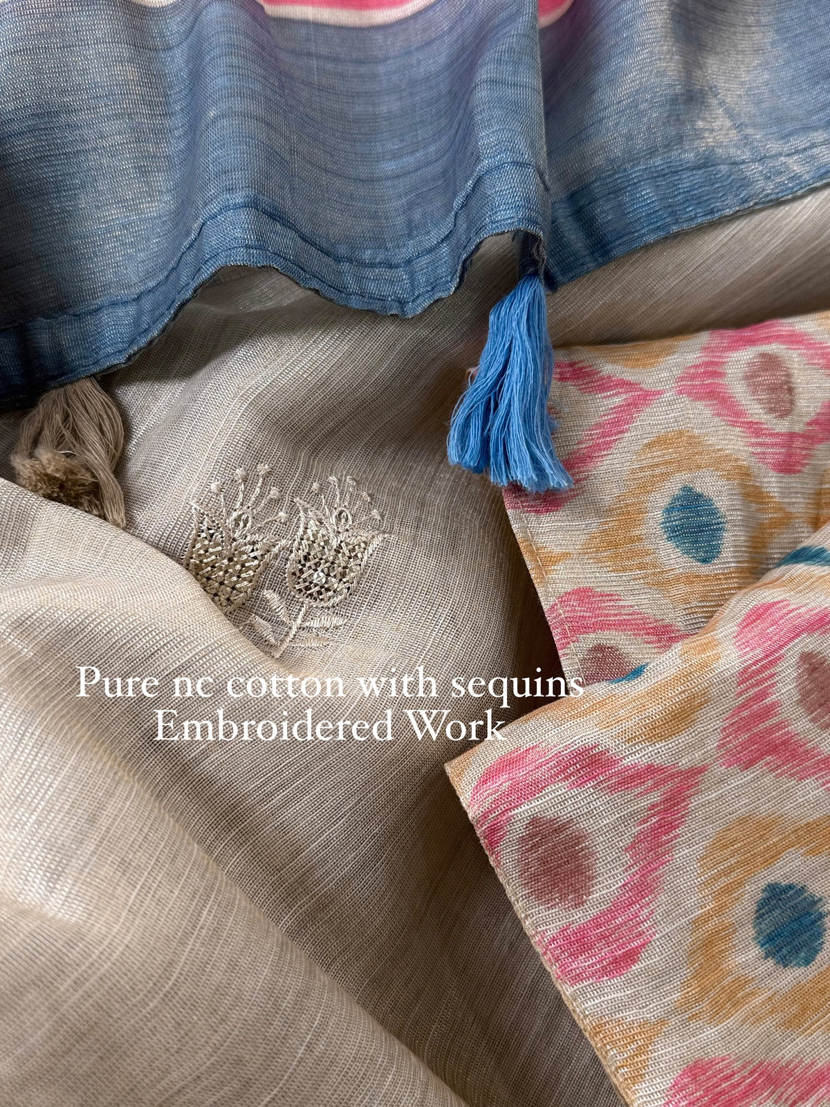 Beige and Rainbow-striped NC Cotton Saree