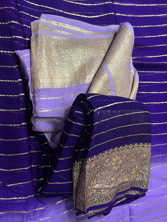 Viscose Georgette Saree with Heavy weaving Border and Jari Lining All Over the Saree Paired with Blouse Piece same as Saree