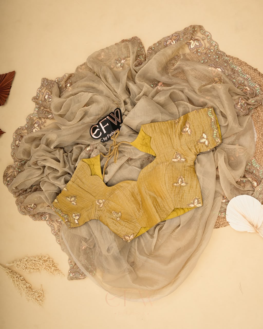 CHAMPAGNE BEIGE Color Tissue Chiffon Saree