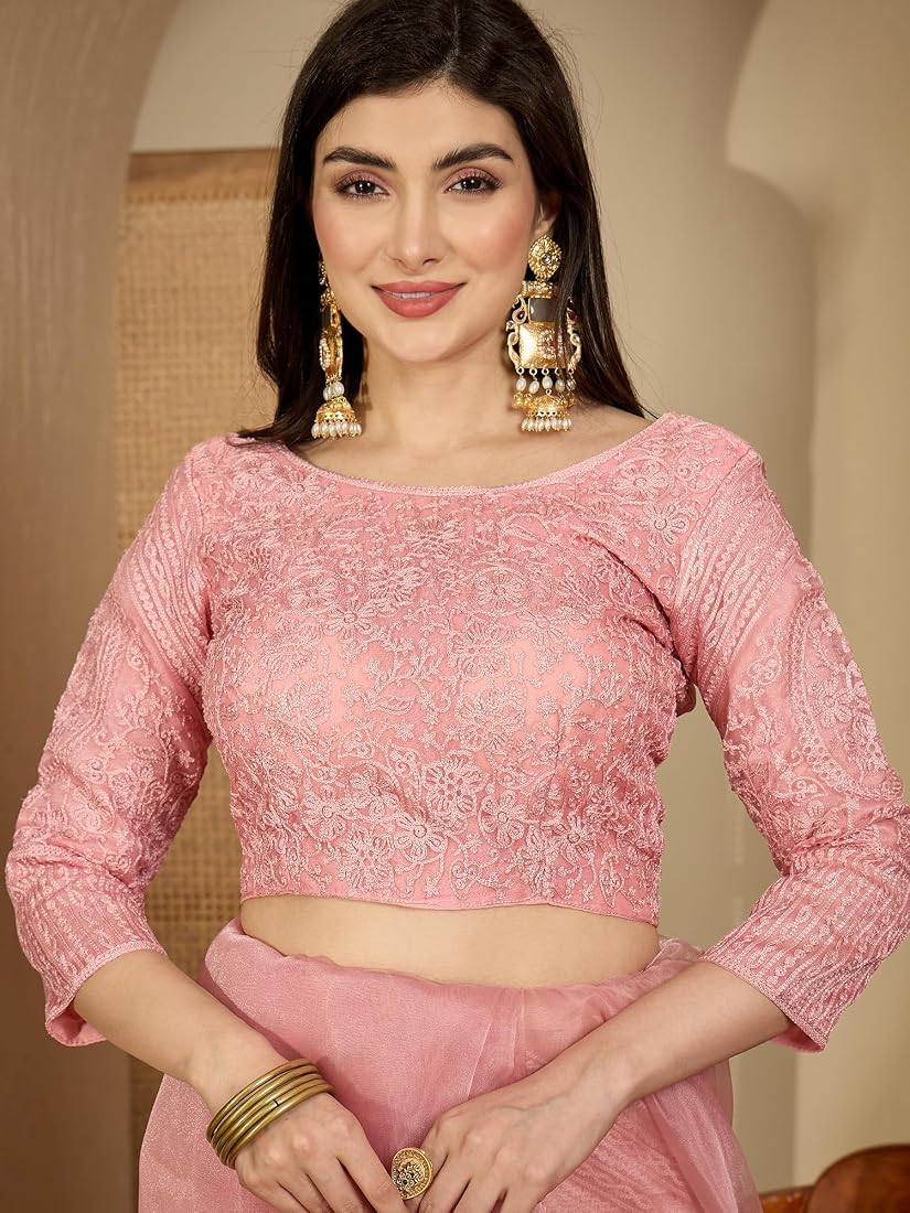 PASTEL PINK Color Organza Silk Saree