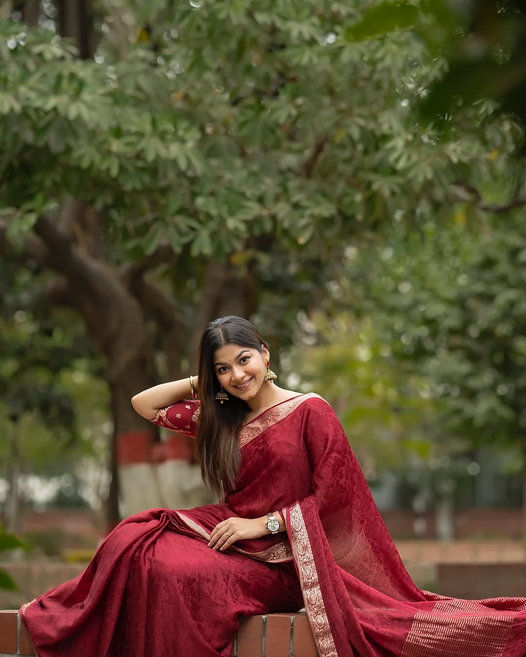 Viscose chinnon saree with banarasi weaving blouse pcs