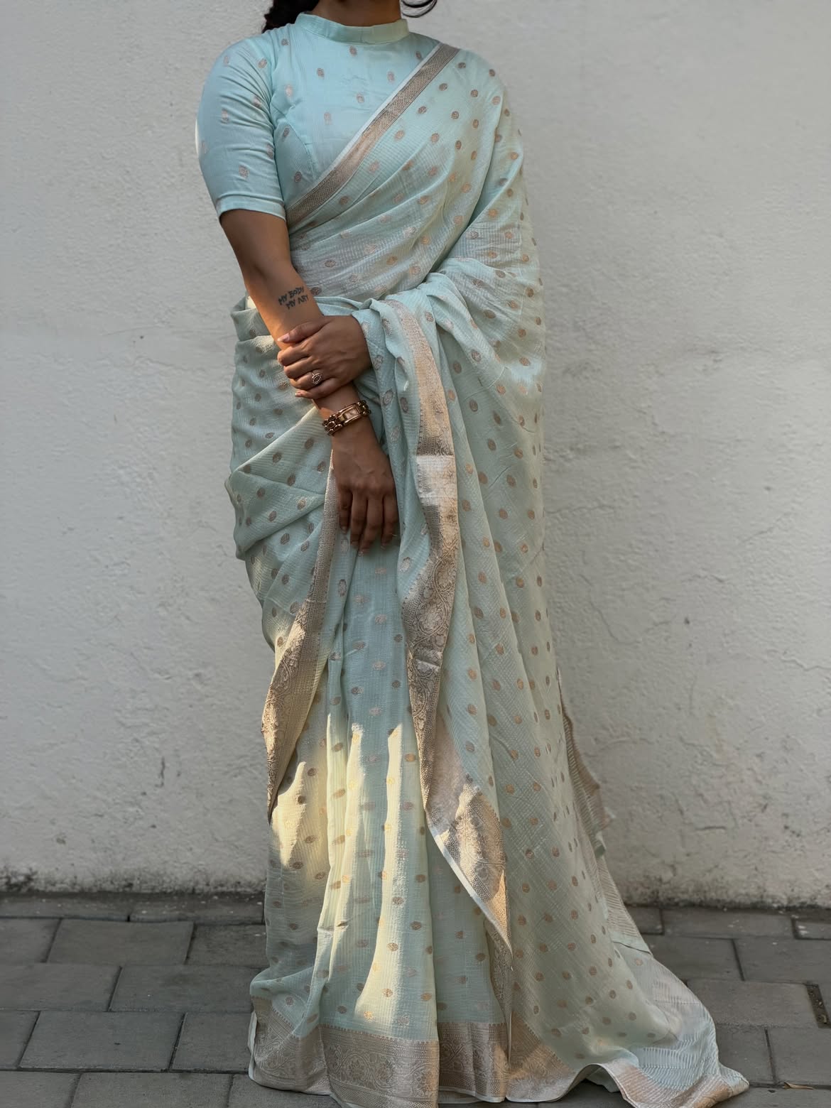 PASTEL BLUE Color Pure Chinnon Viscose Saree