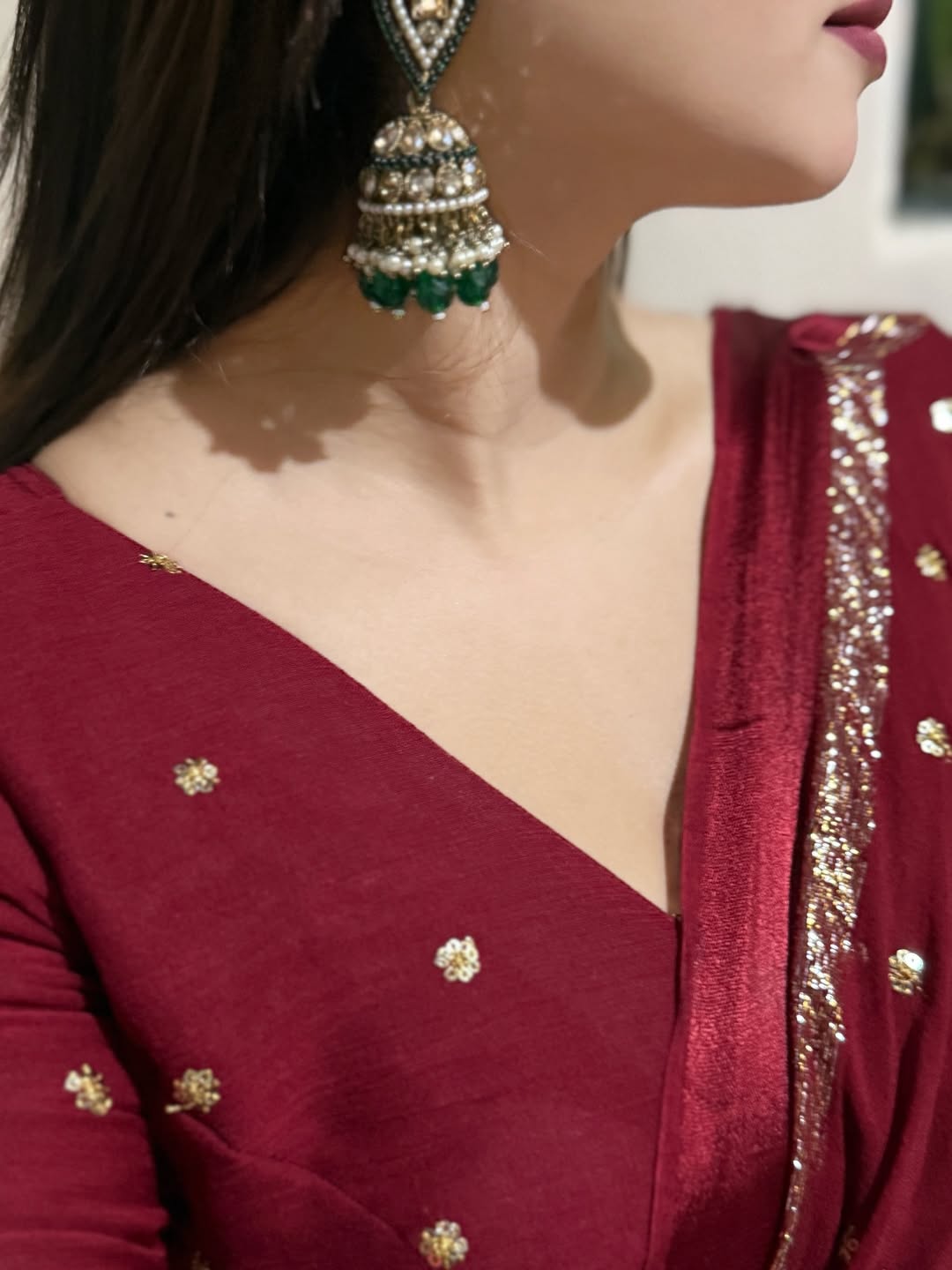 DEEP MAROON Viscose Georgette Saree with Jari Weaving Satin Border and Sequins Work allover the body