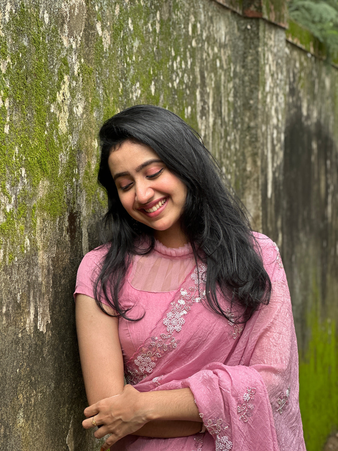 LIGHT PINK Chiffon Silk Saree Heavy Handwork with Beads work, Khatli Work, Sequins Work and Aacro Border