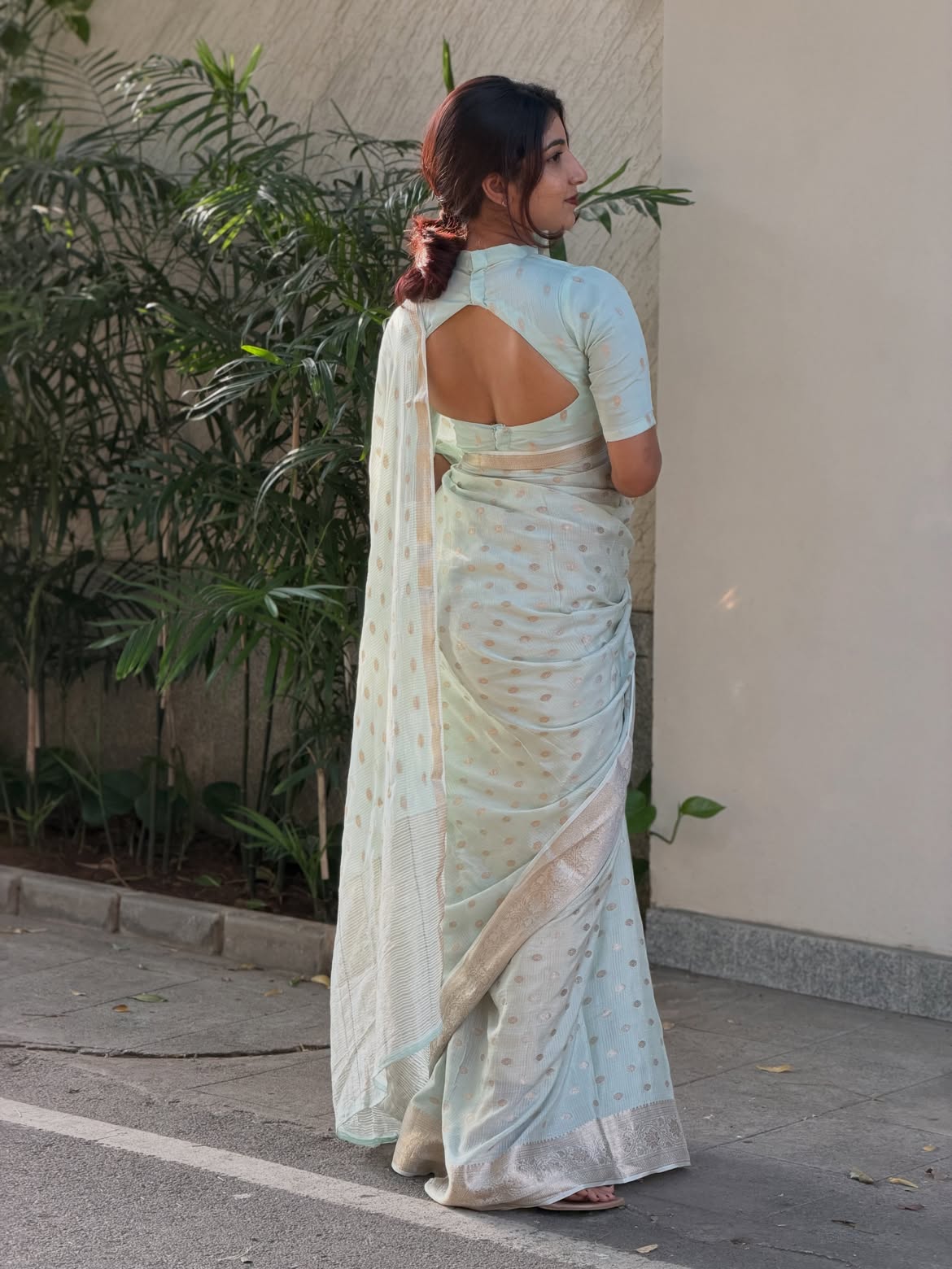 PASTEL BLUE Color Pure Chinnon Viscose Saree