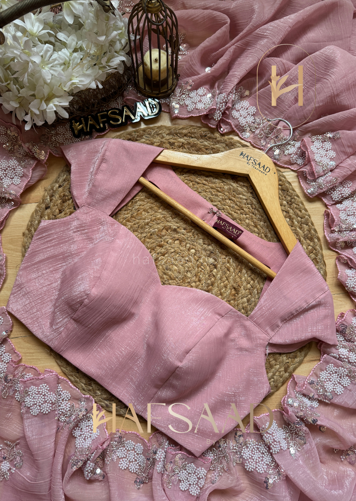 Soft Pink Chiffon Silk Saree Heavy Handwork with Beads work, Khatli Work, Sequins Work and Aacro Border