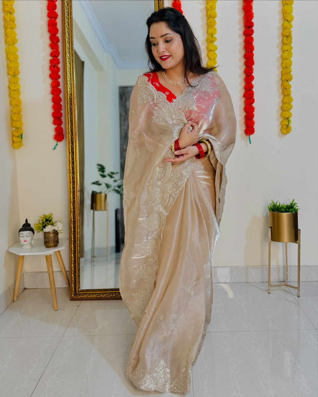 Organza sequins embriodery saree