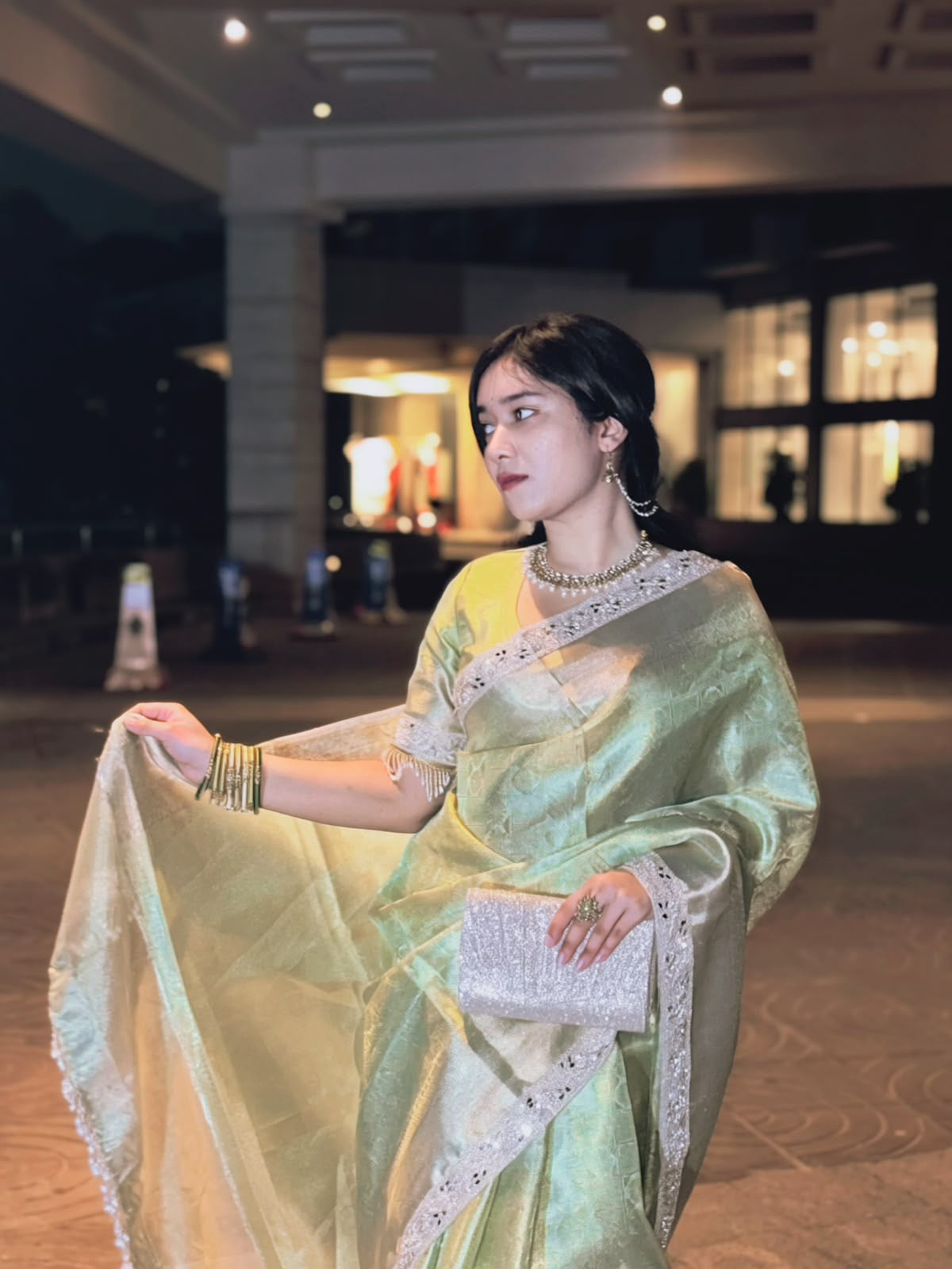 FROSTING PISTACHIO COLOR Soft Banarasi Tissue Silk Saree