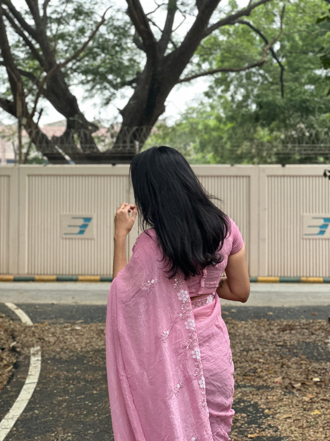 LIGHT PINK Chiffon Silk Saree Heavy Handwork with Beads work, Khatli Work, Sequins Work and Aacro Border