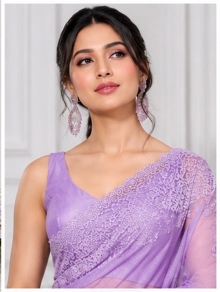 LAVENDER Color Organza Silk Saree