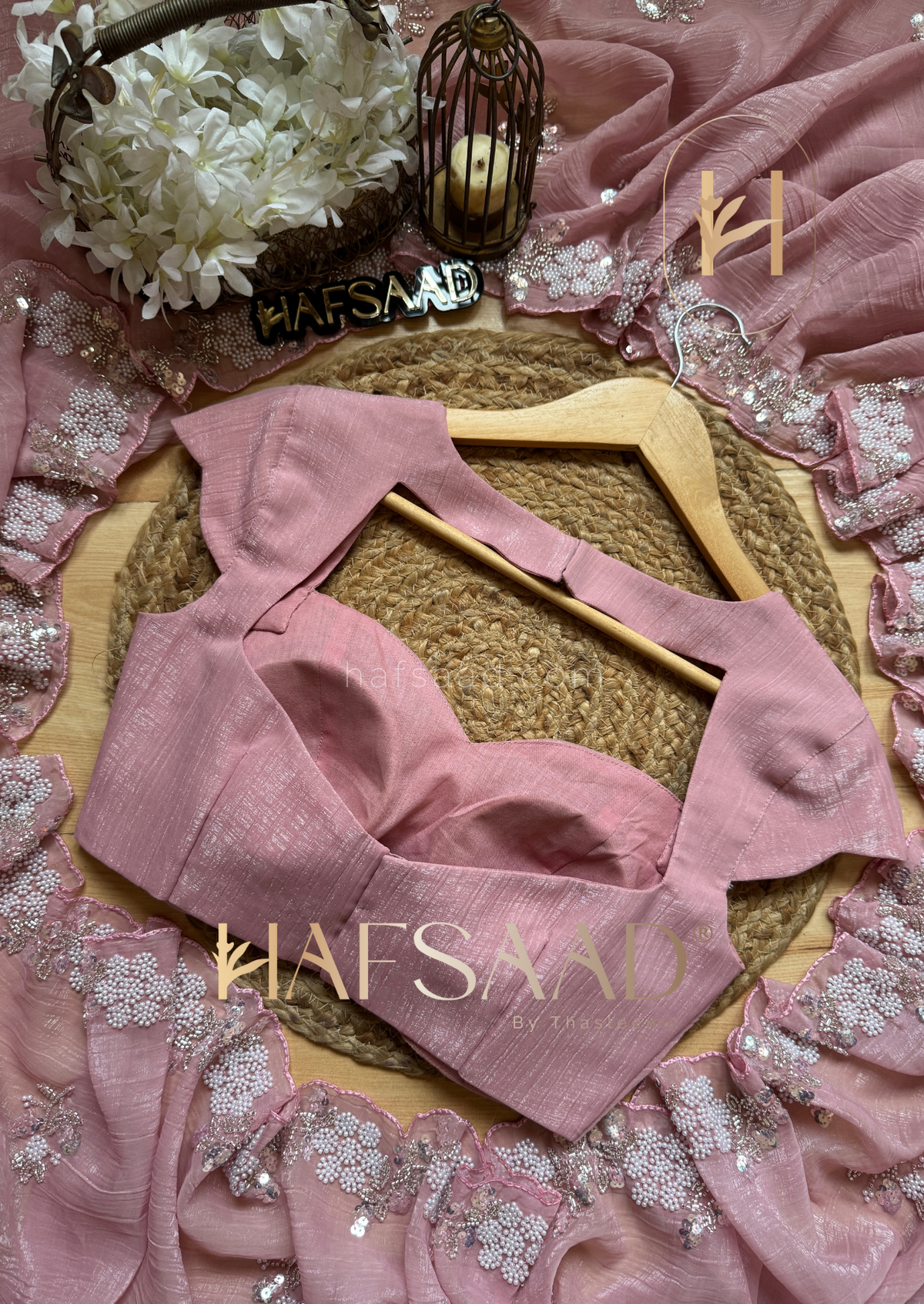 Soft Pink Chiffon Silk Saree Heavy Handwork with Beads work, Khatli Work, Sequins Work and Aacro Border