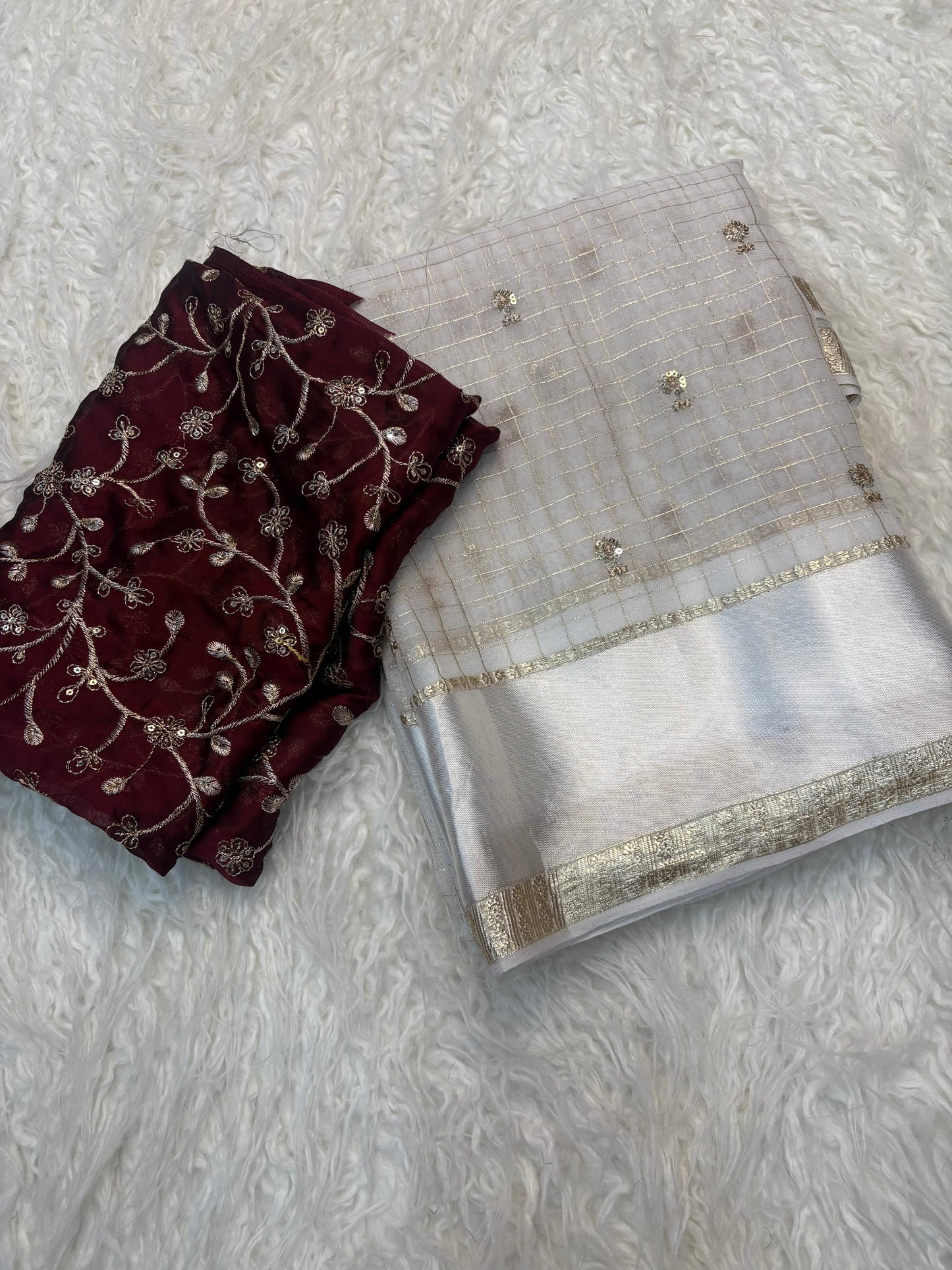 Viscose Georgette Saree Jari lining and Embroidery Work