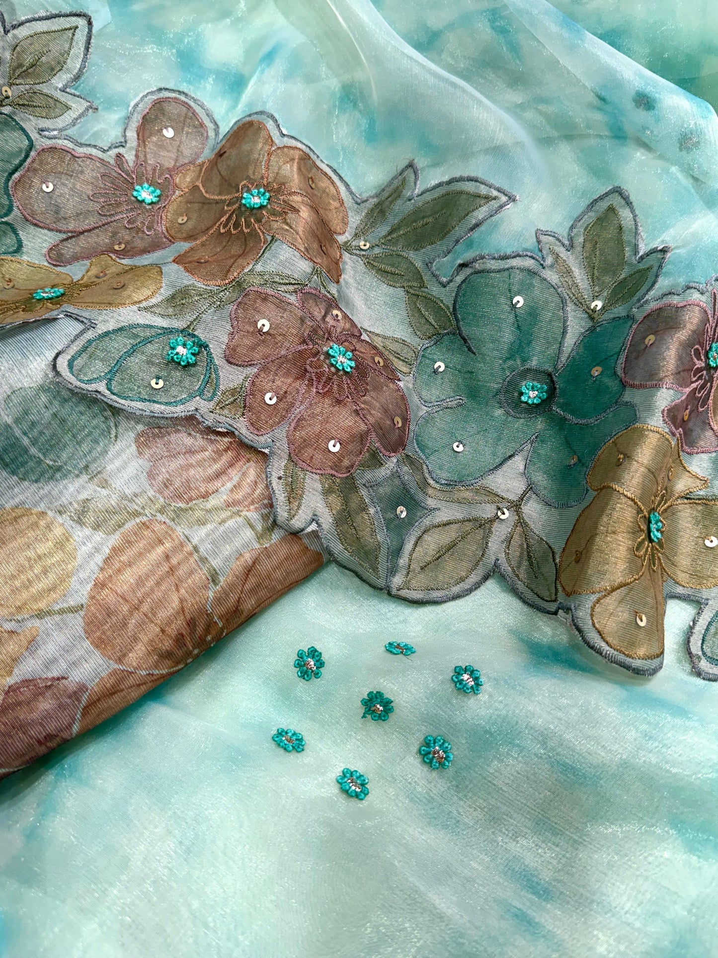 PASTEL AQUA COLOR Pure Glass Tissue Designer Saree