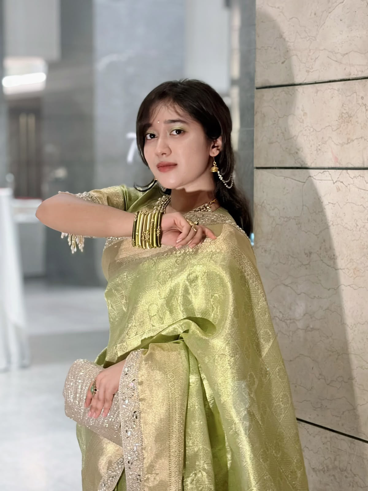 FROSTING PISTACHIO COLOR Soft Banarasi Tissue Silk Saree