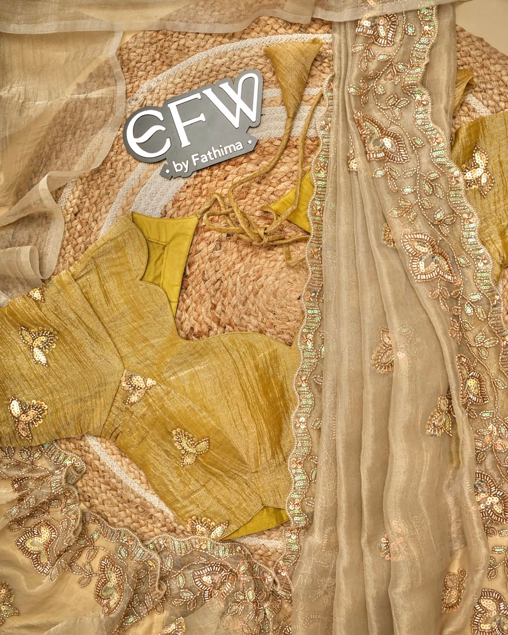 CHAMPAGNE BEIGE Color Tissue Chiffon Saree
