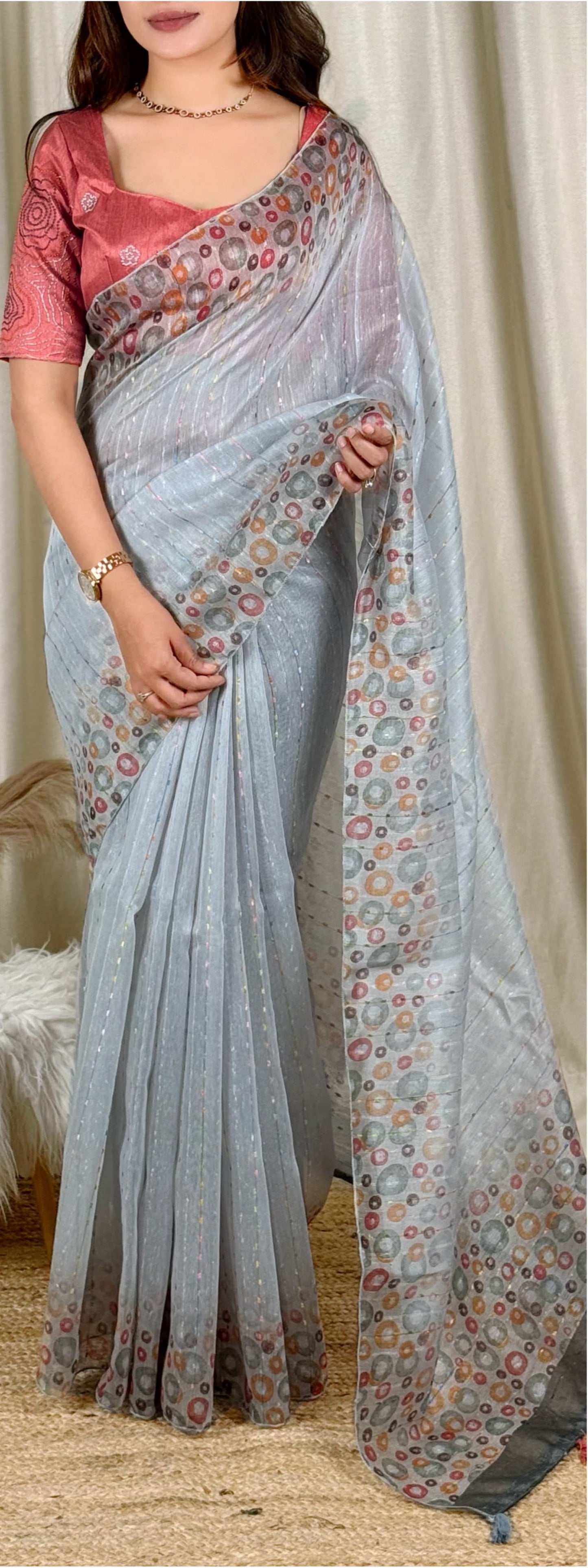 SILVER GREY Color Modal Cotton Saree