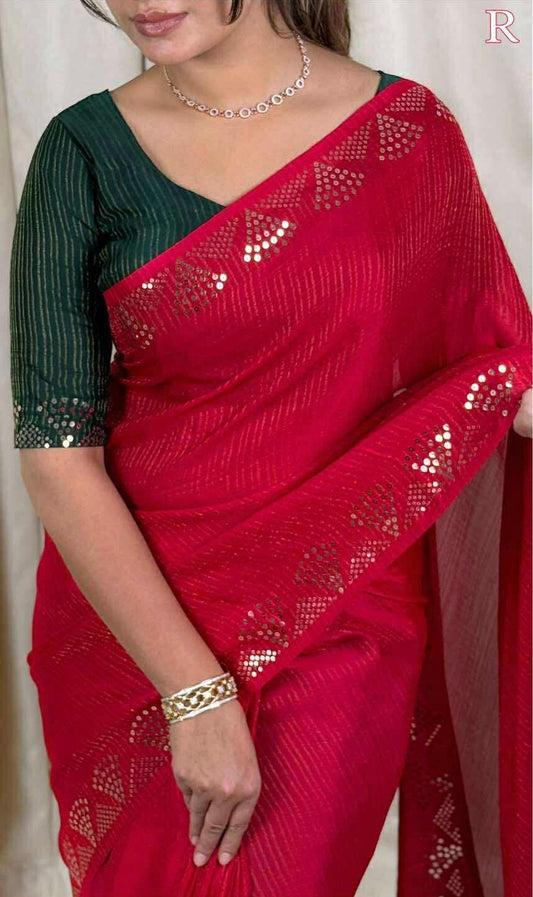 Georgette solid colour with zari weaving Pattern with Digital sequins work and saree