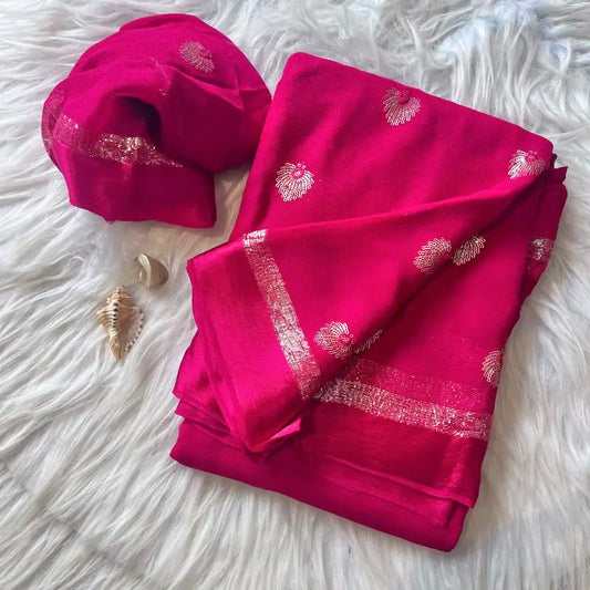 Deep Fuchsia Magenta Viscose Georgette Saree