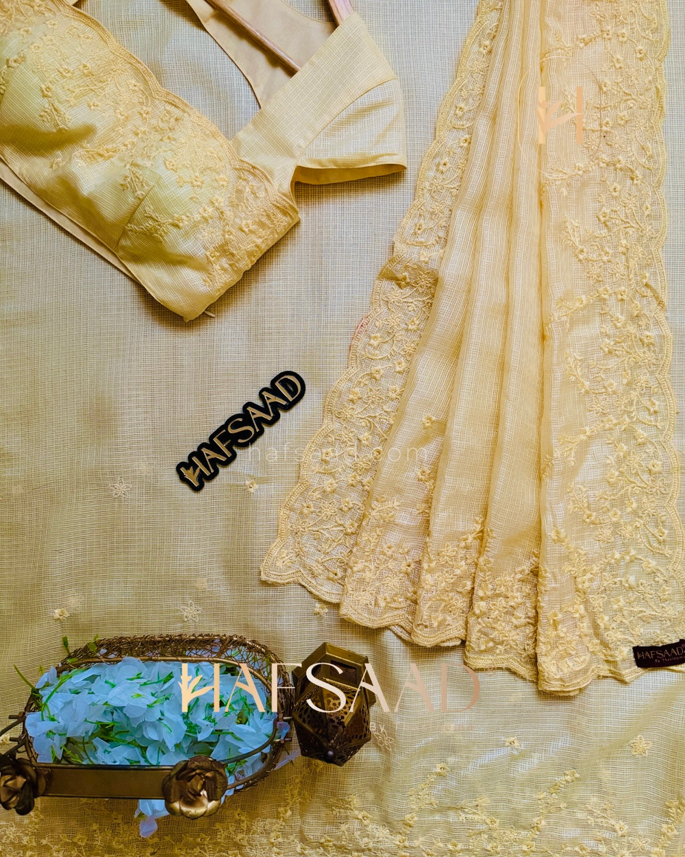 BUTTERCREAM Color Industrial Kota Chex Embroidery Saree