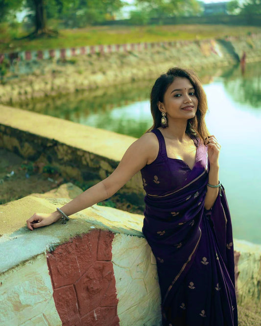 VIOLET Color Viscose Khadi Silk Saree with Running Blouse Piece