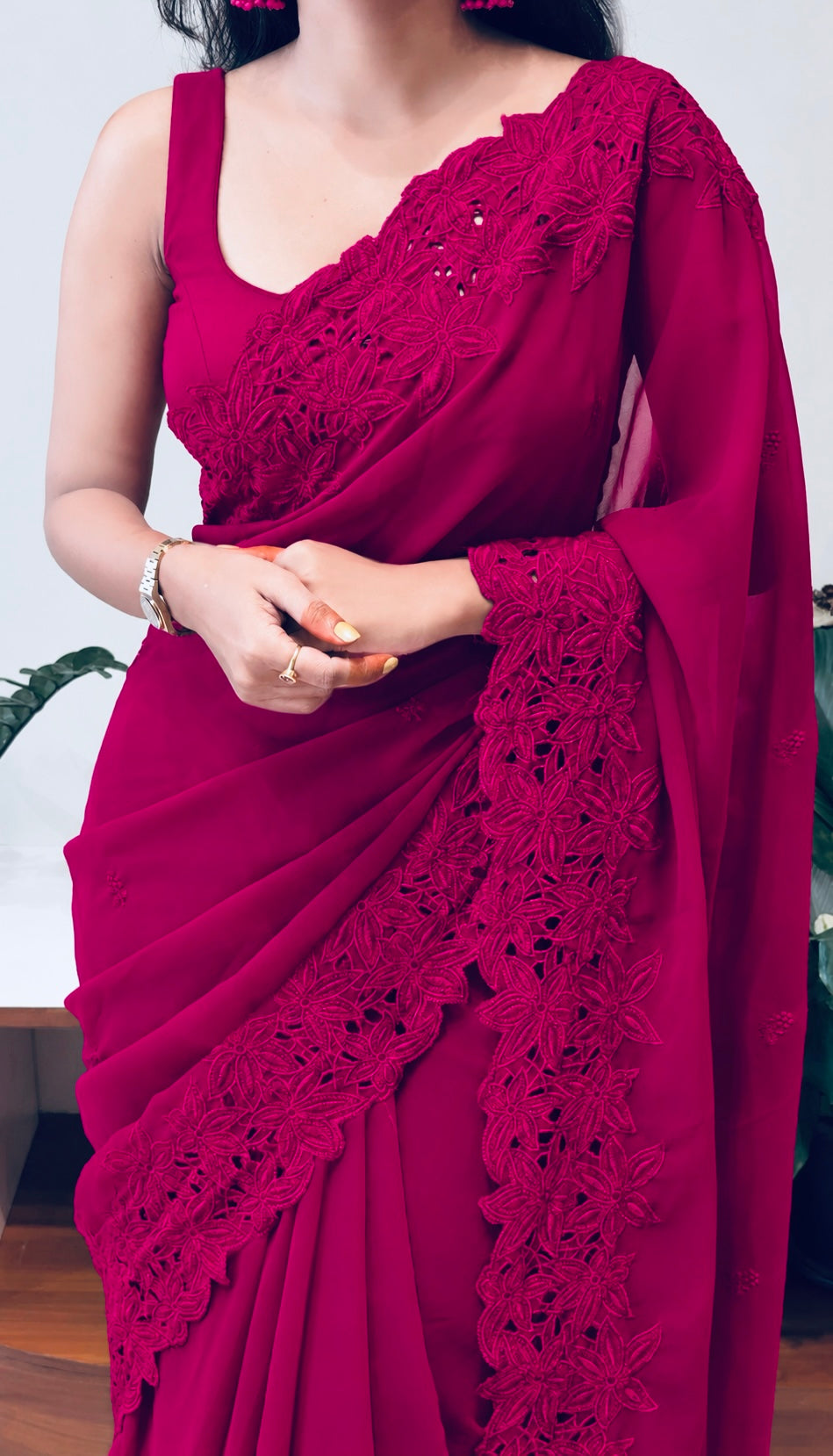 DEEP FUCHSIA Color Georgette Saree