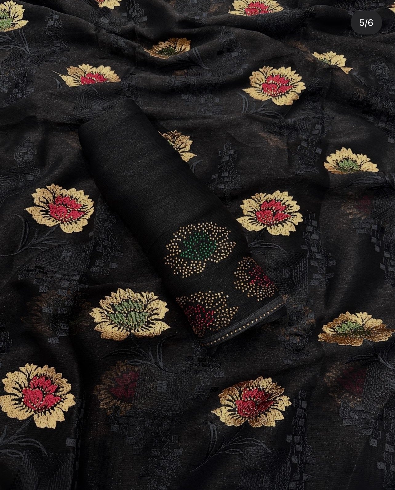 Chiffon Saree With Embroidery and Swarovski Work Saree