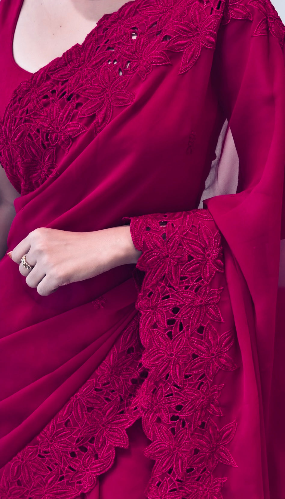 DEEP FUCHSIA Color Georgette Saree