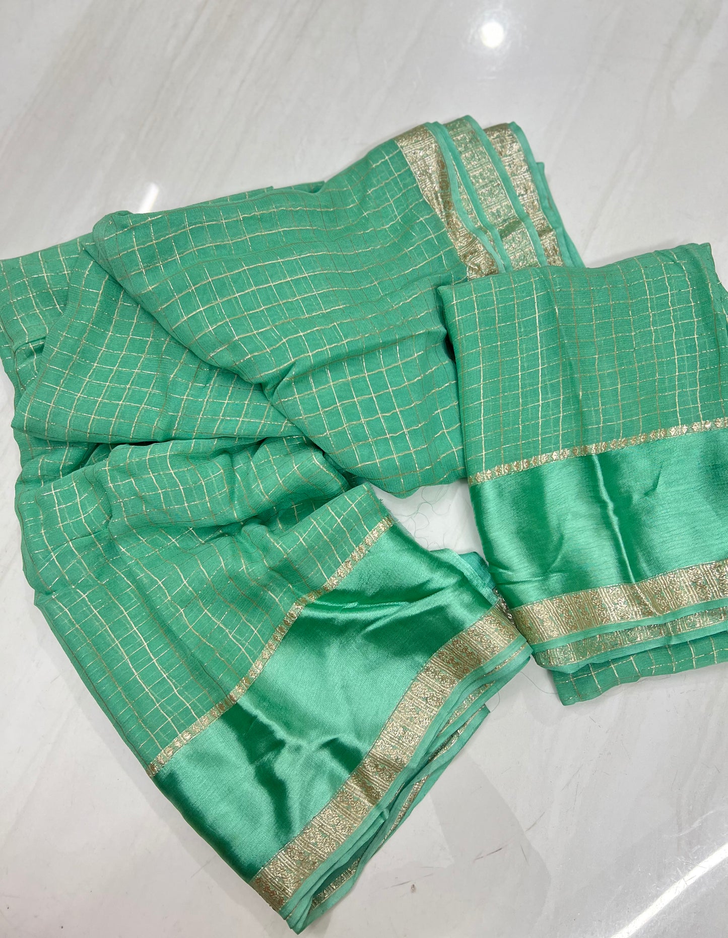 SEAFOAM TURQUOISE Color Viscose Georgette Saree
