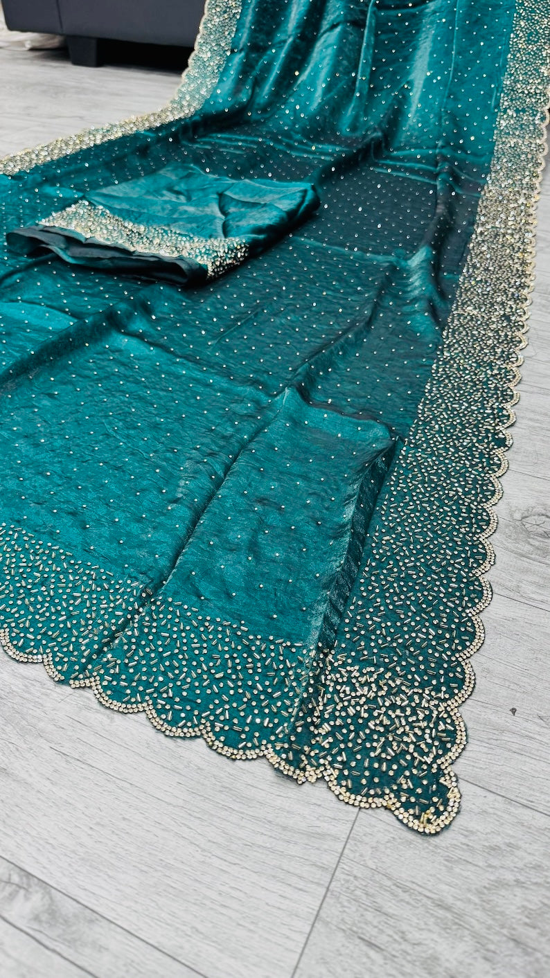 MORPICH Color Soft & Smooth Space Silk Saree with handwork & Swarovski work