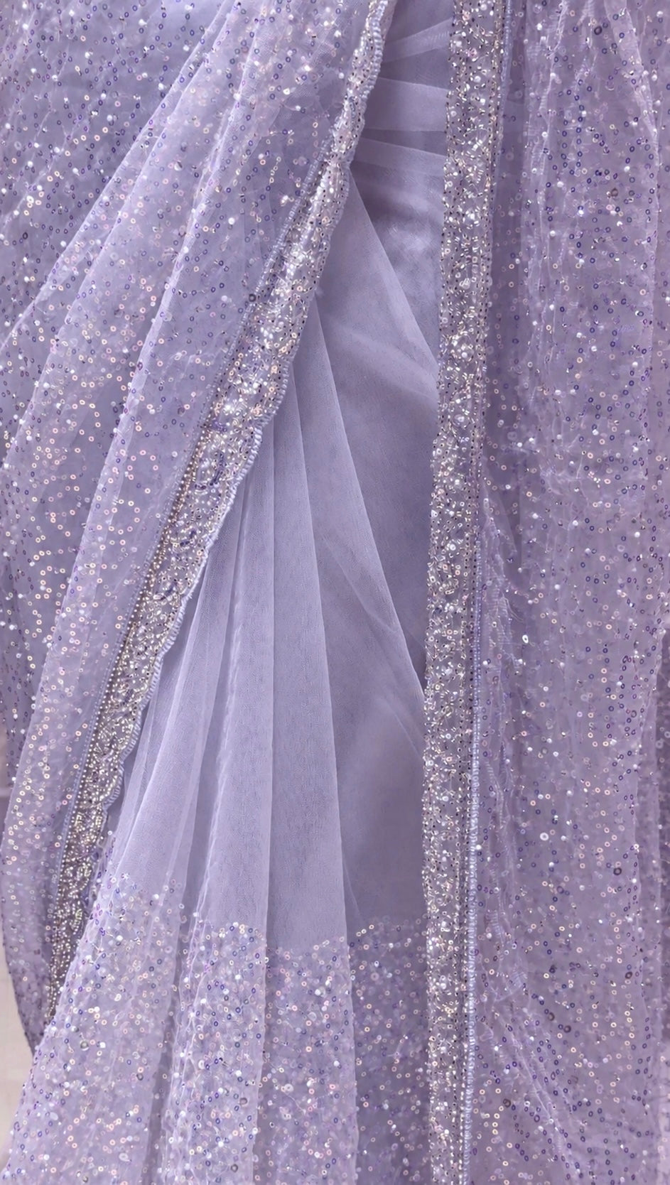 SOFT LILAC Color NET Saree with khatli and sequins work