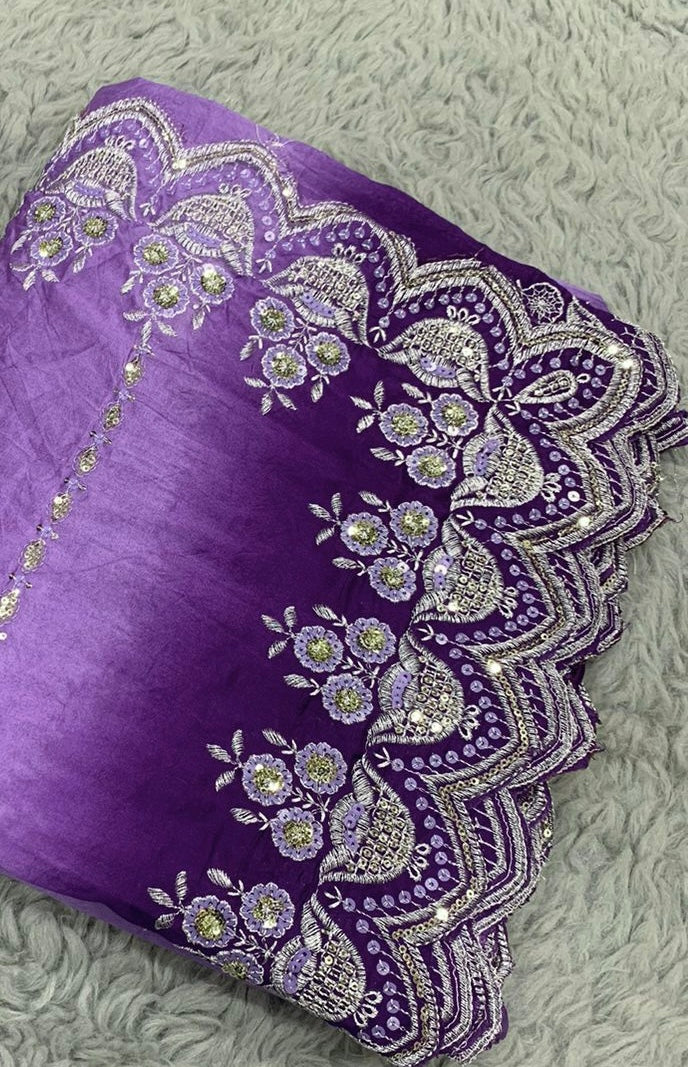 Viscose Silk fabric Sequence Work Saree With Teide & Beautiful Sequence Lace