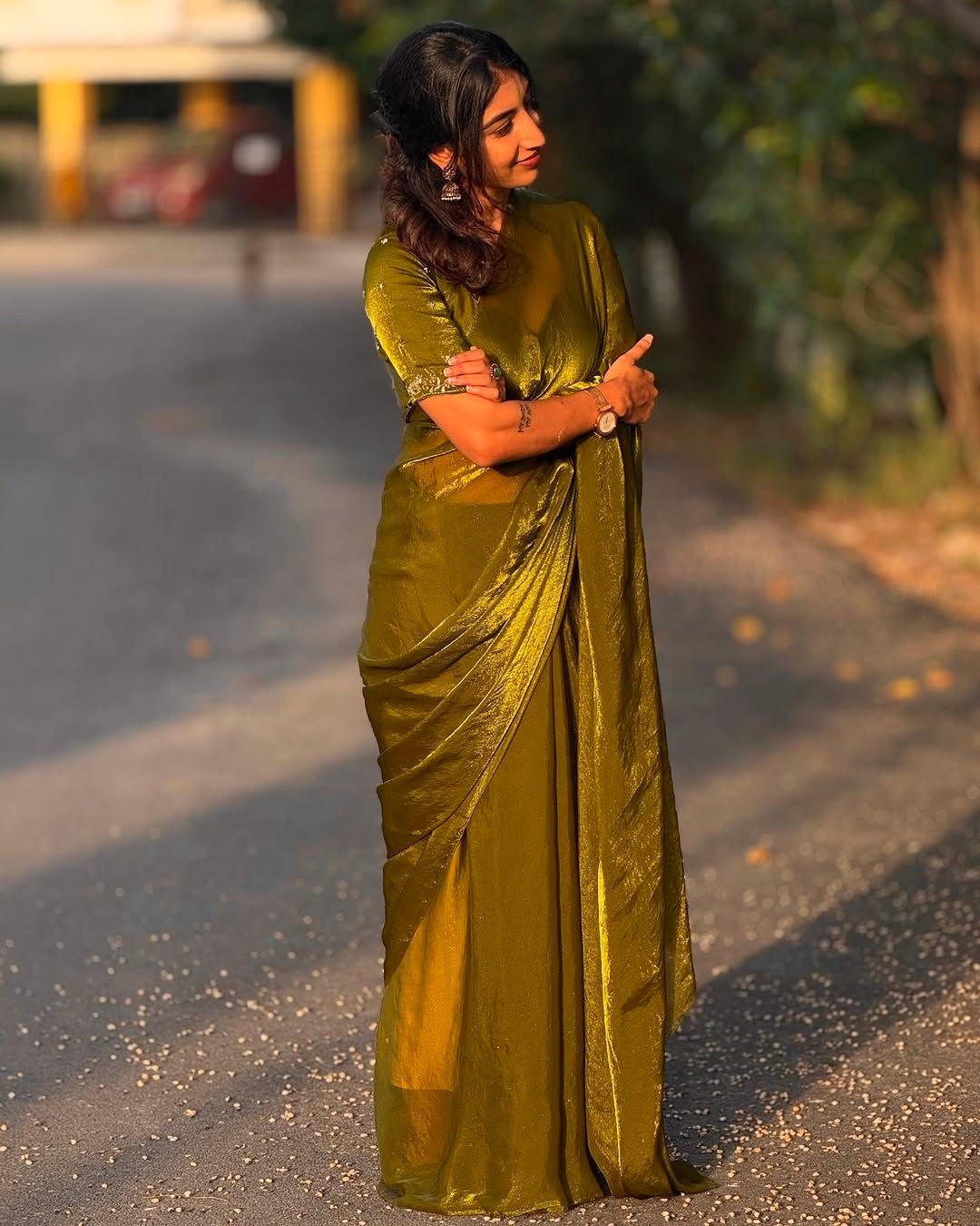 Olive Tone green space silk saree