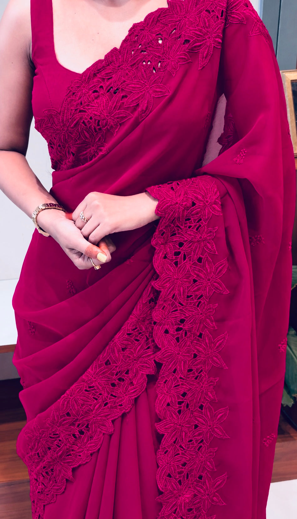 DEEP FUCHSIA Color Georgette Saree
