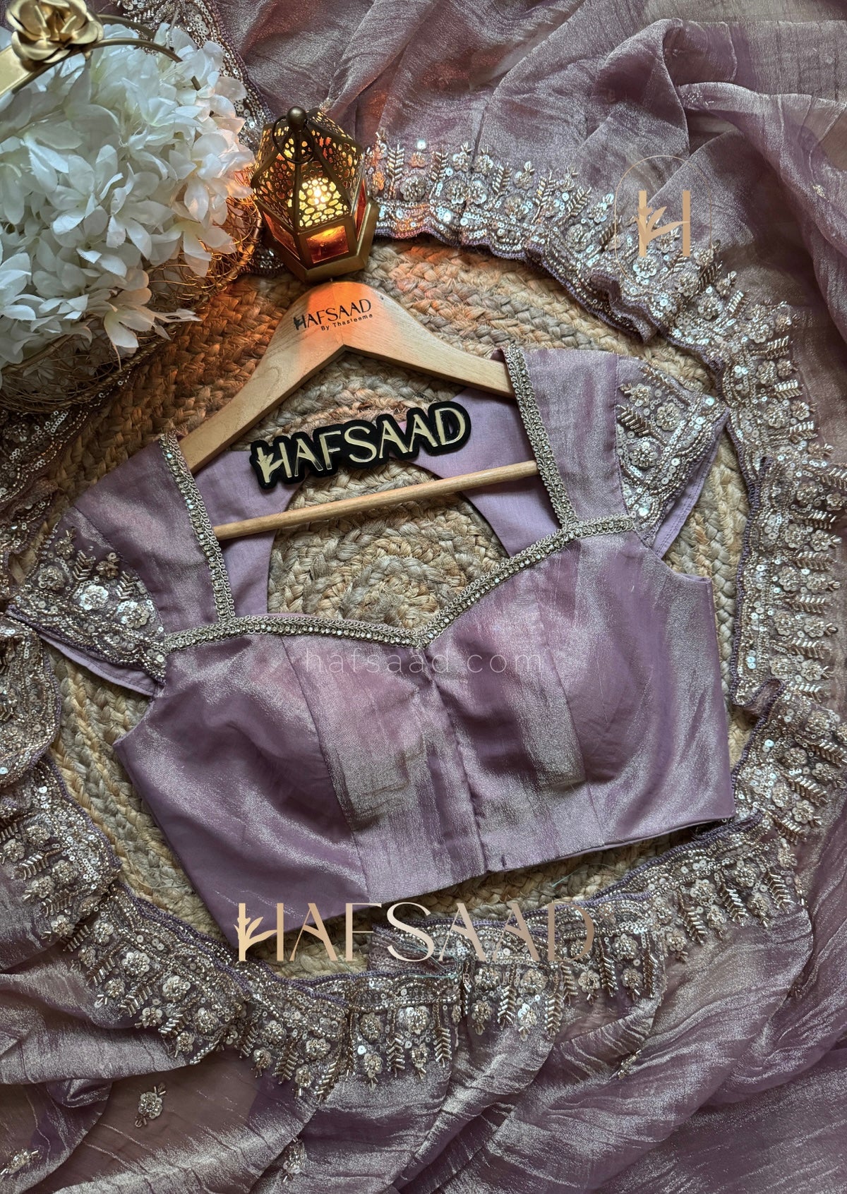 THISTLE PURPLE Tissue Silk Saree with antique gold and champagne-toned Works