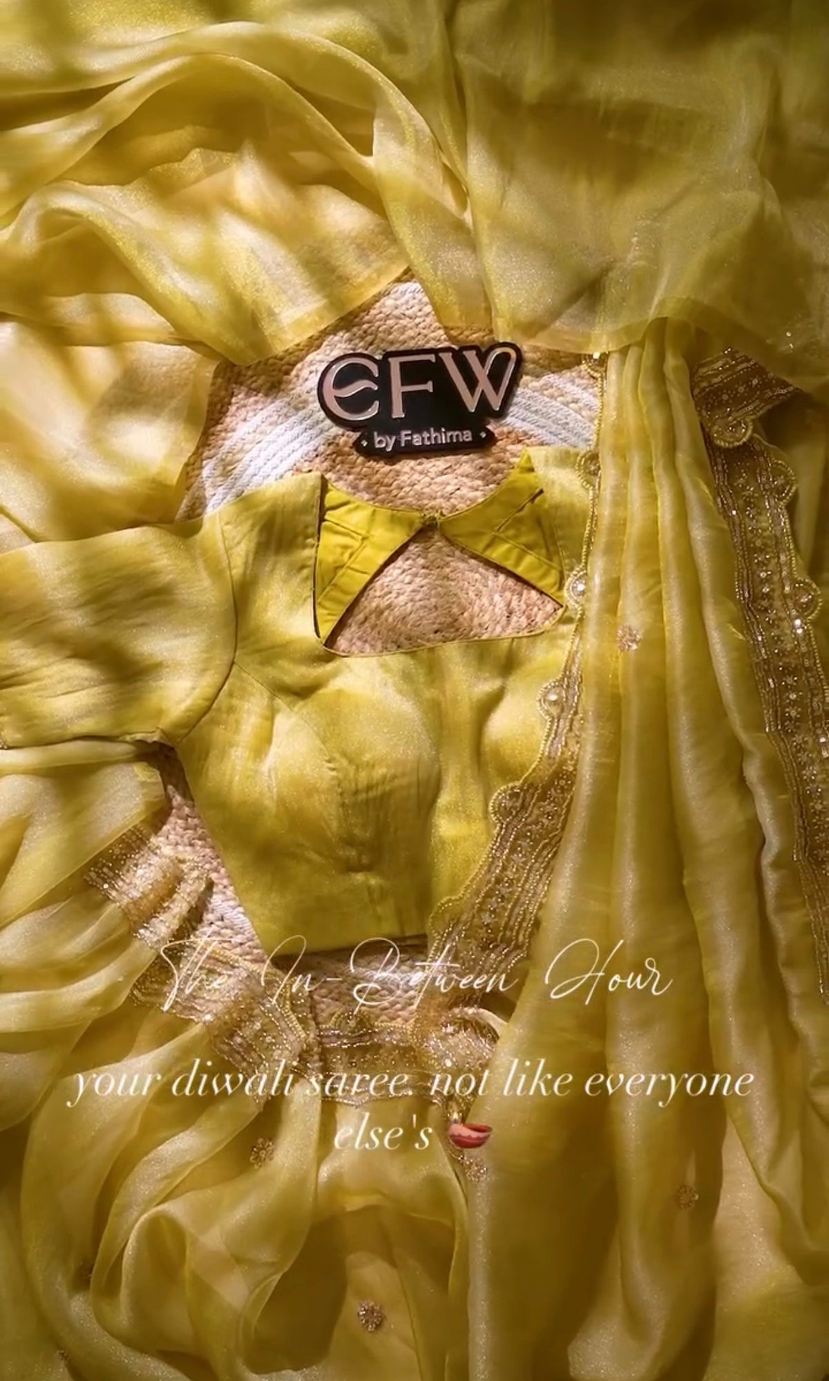 CHARTREUSE OLIVE Color Tissue Chiffon Saree