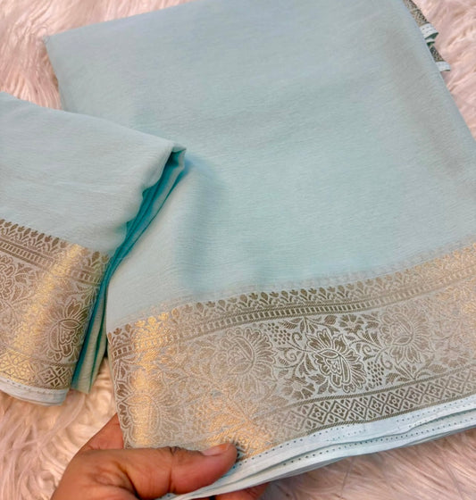 PASTEL BLUE Chiffon Saree