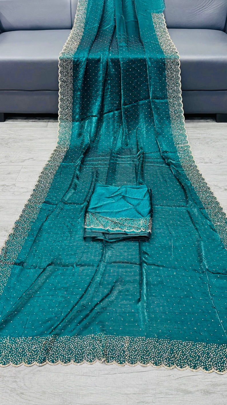 MORPICH Color Soft & Smooth Space Silk Saree with handwork & Swarovski work