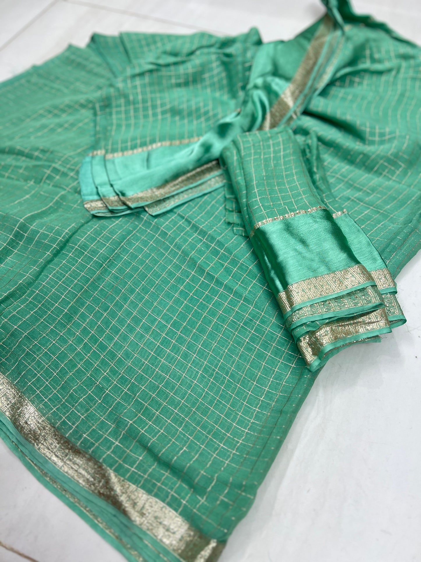 SEAFOAM TURQUOISE Color Viscose Georgette Saree