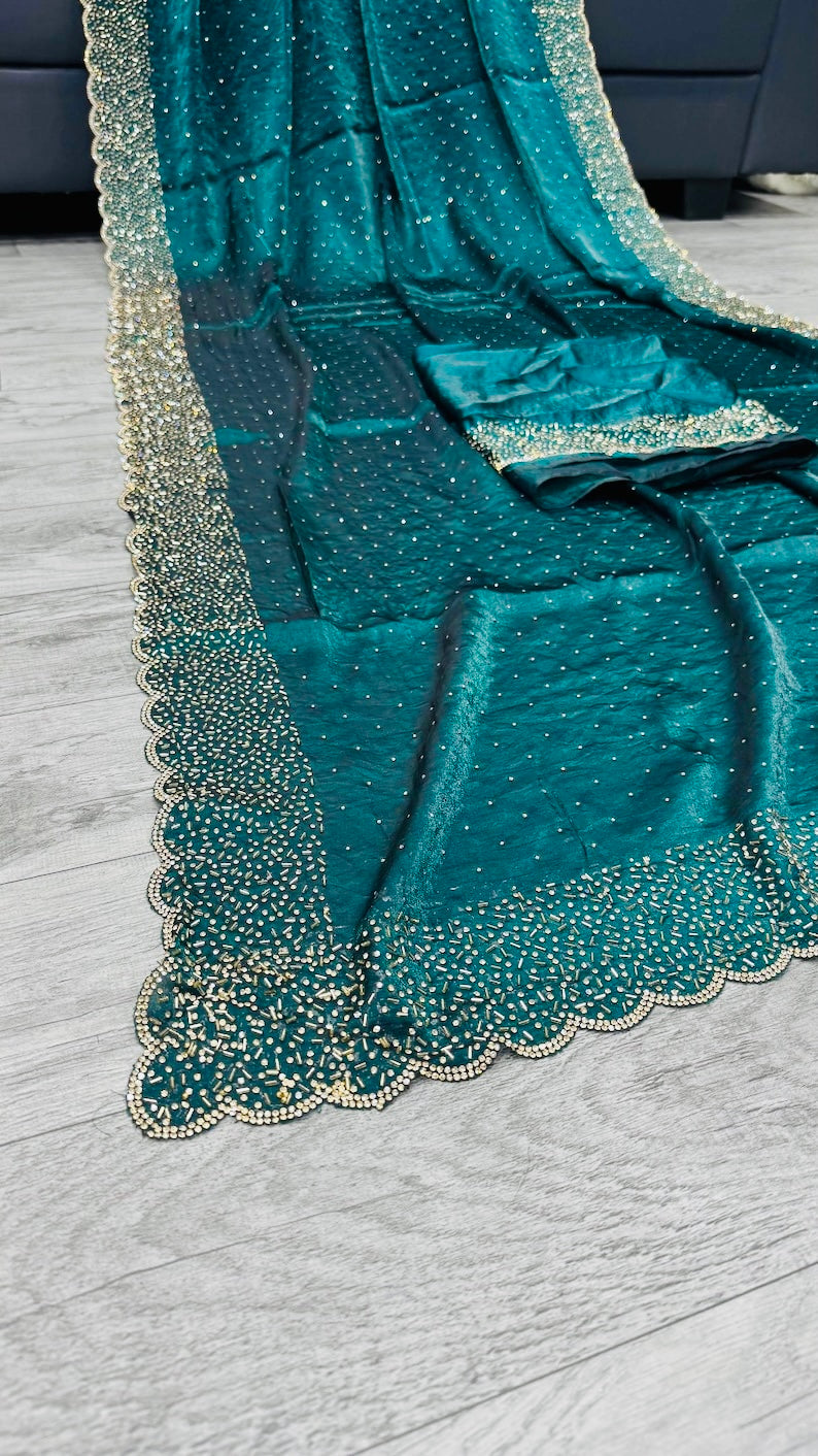 MORPICH Color Soft & Smooth Space Silk Saree with handwork & Swarovski work