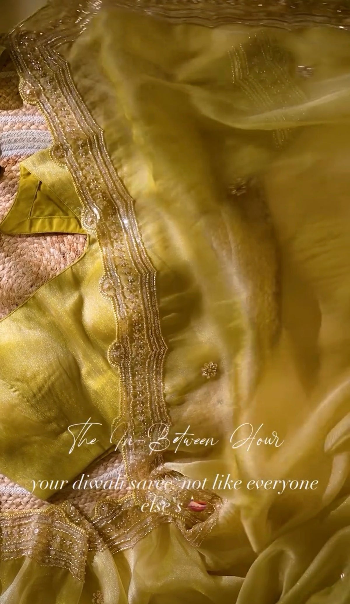 CHARTREUSE OLIVE Color Tissue Chiffon Saree