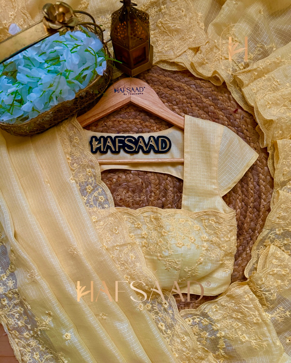 BUTTERCREAM Color Industrial Kota Chex Embroidery Saree