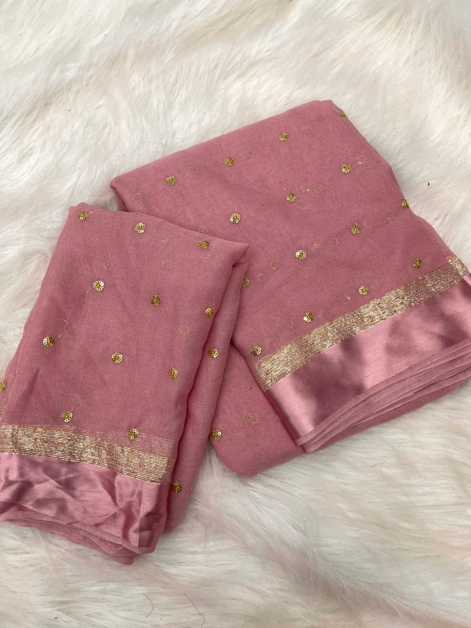 MAUVE PINK Viscose Georgette Saree with Jari Weaving Satin Border and Sequins Work allover the body