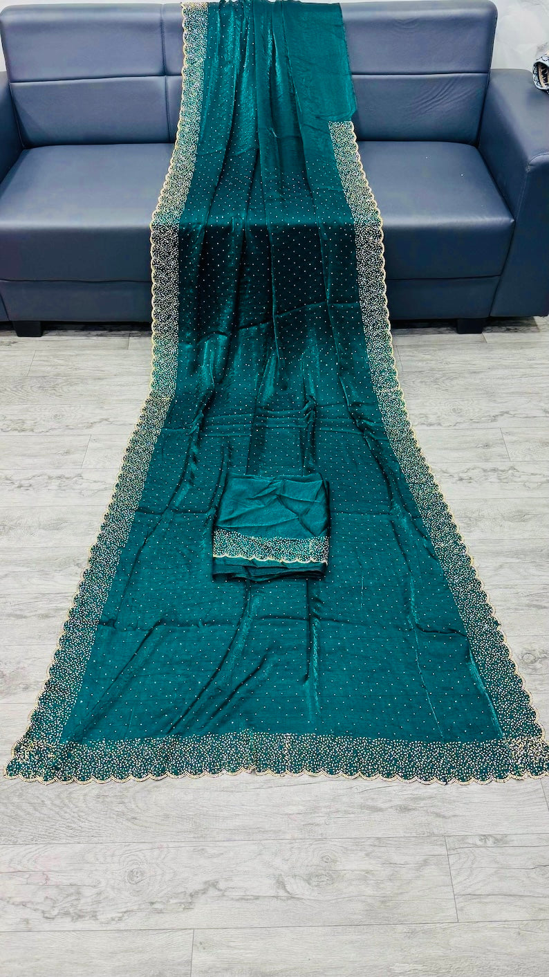 MORPICH Color Soft & Smooth Space Silk Saree with handwork & Swarovski work