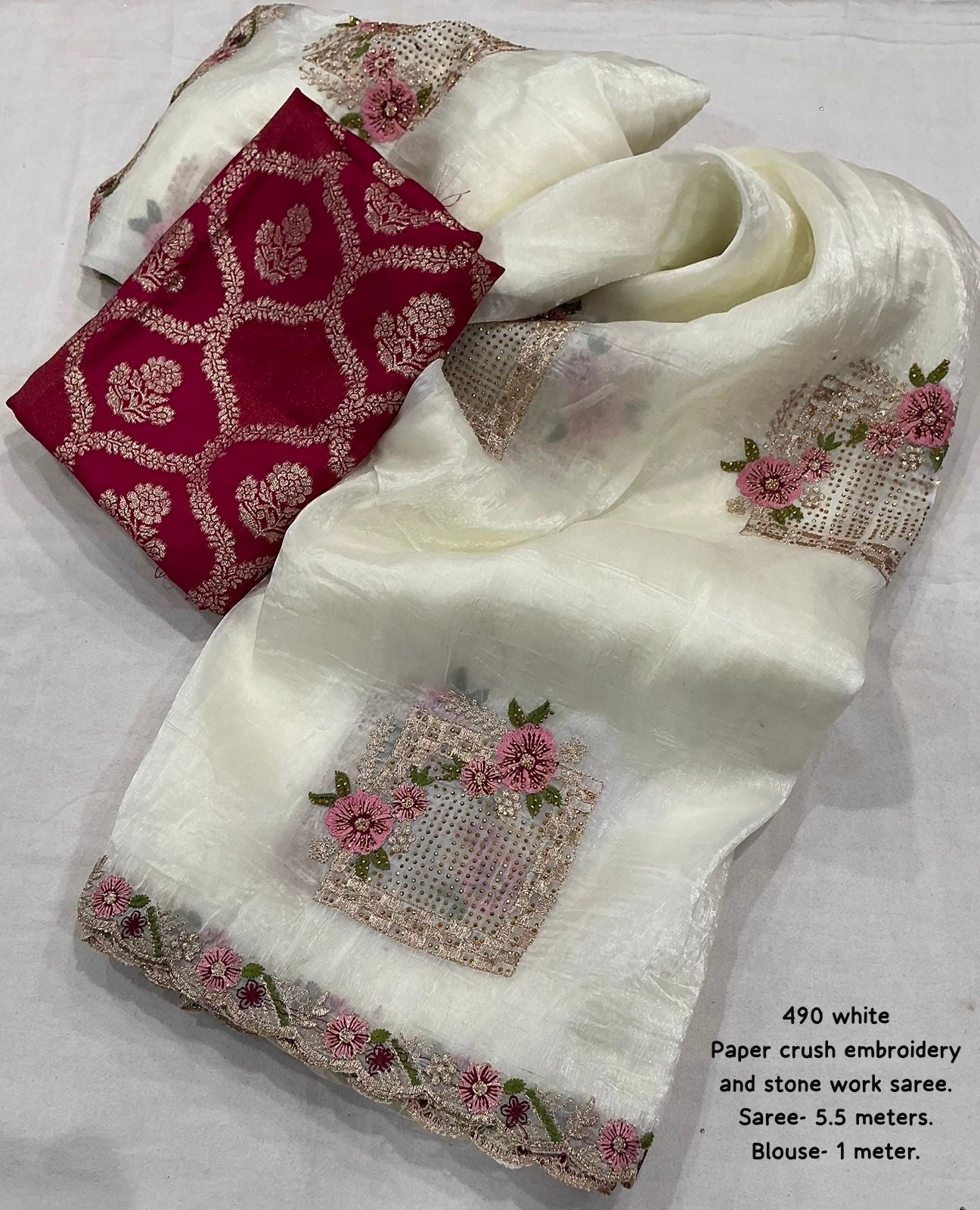 IVORY Color Pure Paper Silk Crush Saree