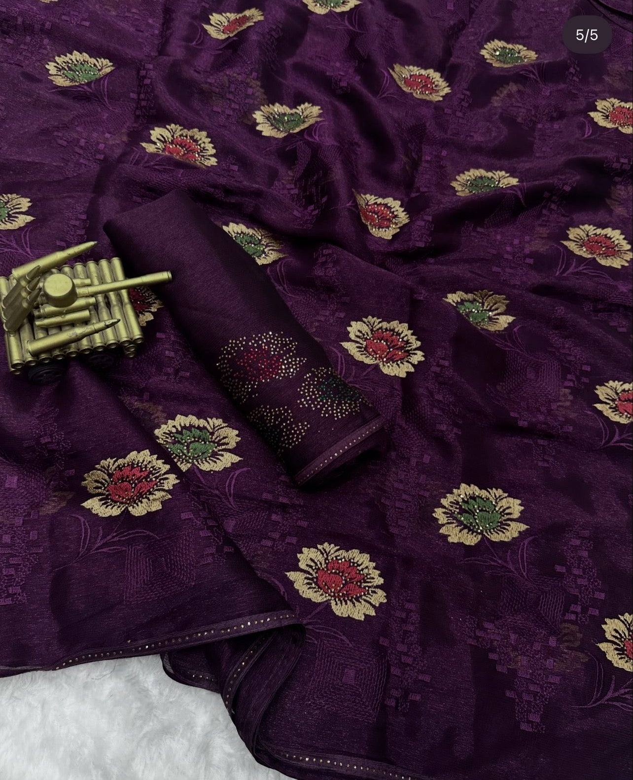 Chiffon Saree With Embroidery and Swarovski Work