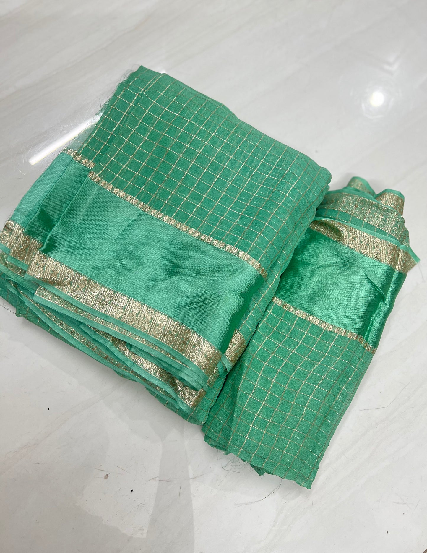 SEAFOAM TURQUOISE Color Viscose Georgette Saree