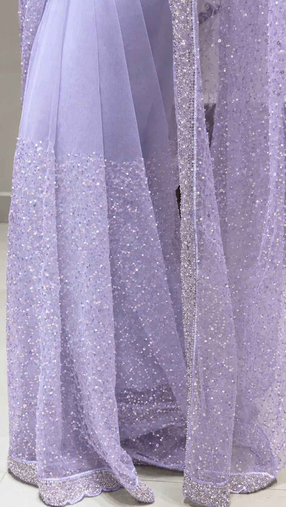 SOFT LILAC Color NET Saree with khatli and sequins work