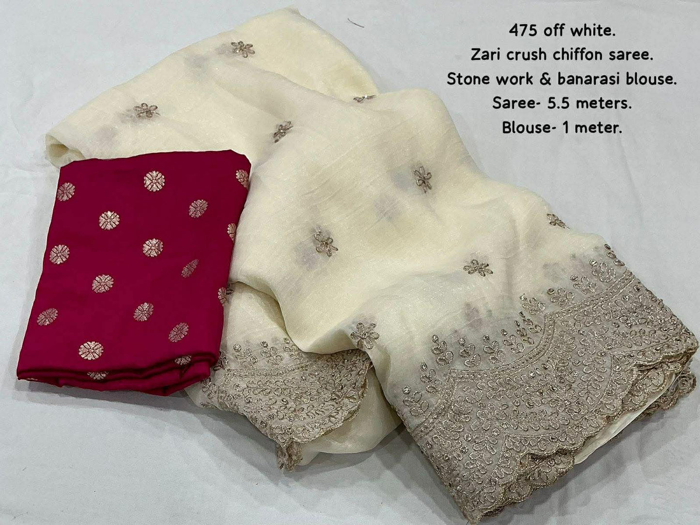 IVORY Color soft crunchy crush georgette saree with zari embroidery and stone work